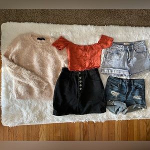 PacSun John Galt Forever 21 Top Short Mini Skirt Sweater Bundle Size Small